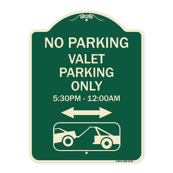 No Parking Valet Parking 5-30pm-12-00am Heavy-Gauge Aluminum Sign, 24" x 18", G-1824-23791
